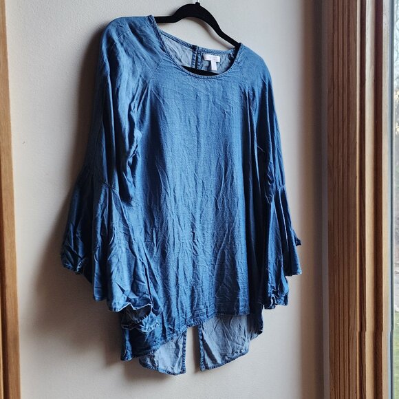 LC Lauren Conrad Denim Three Quarter Sleeve Blouse Size Small - Picture 3 of 13